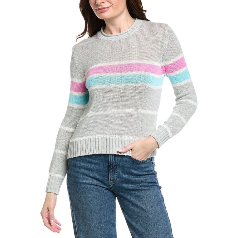 Hannah Rose Womens  Tessa Colorful Stripe Cashmere-Blend Sweater
